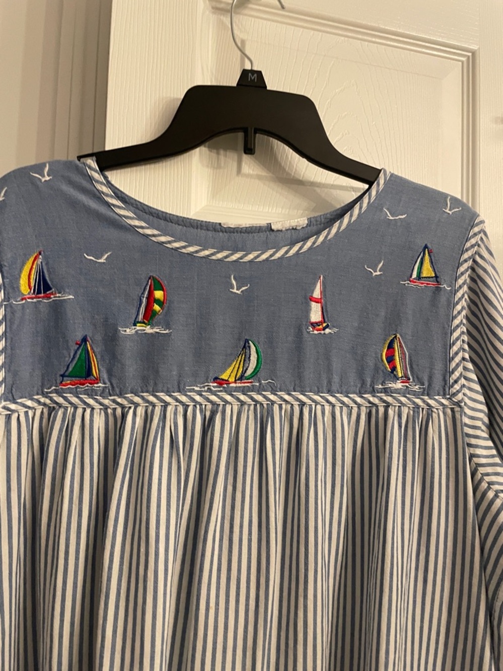 Striped Blue Sailboat nautical women’s Mu Mu Dress size xlg - Picture 3 of 7